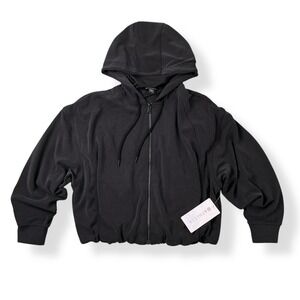 Athleta Seasoft Bubble Hem Hoodie Large Black Full Zip Hoodie Jacket NWT $129